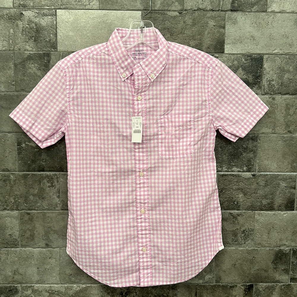 🌟NWT🌟 Boys Crewcuts Short Sleeve Button Down Shirt. Size 12. Lilac Gingham